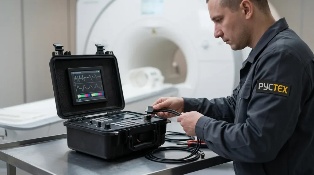 рабочее место для заводчика тока МРТ укладка кабелей и подготовка перед работами