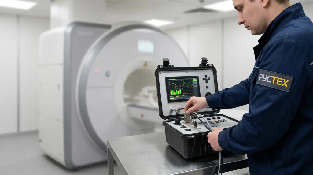 подключение сервисного кейса и кабелей при ramp up ramp down МРТ работы по регламенту